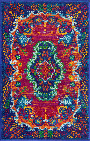 Fuchsia 2' x 3' Calypso Rectangle Area Rug 100% Polypropylene With Cotton Backing Colorful Vivid Traditional Design Carpet for Living Office Dining Rooms for Sale at Rug Engine