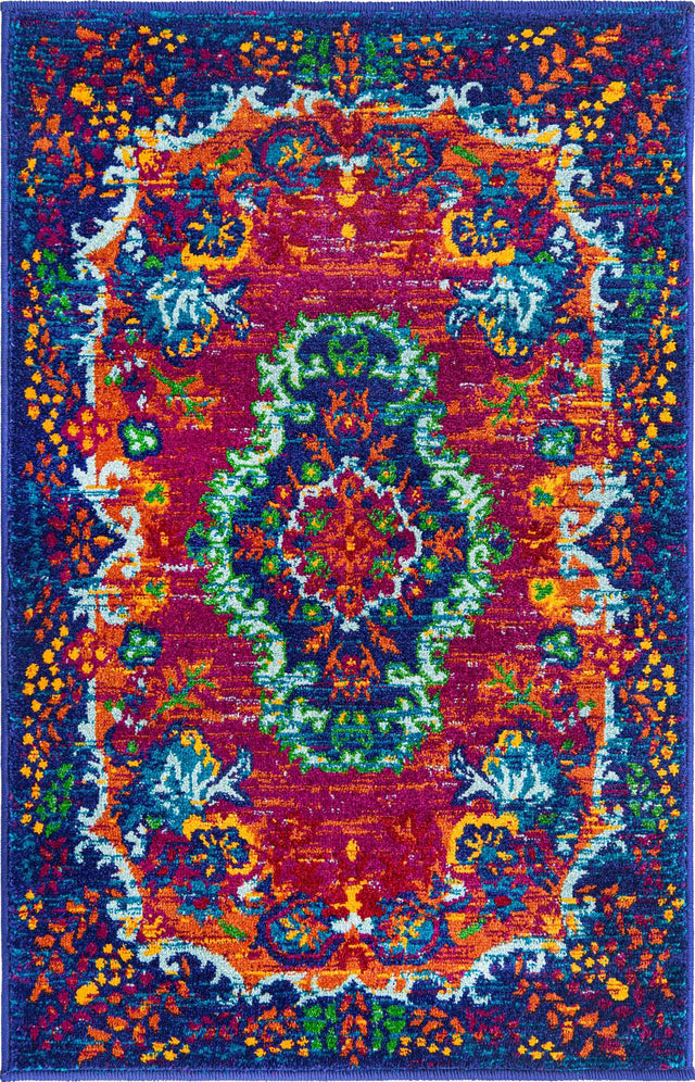 Fuchsia 2' x 3' Calypso Rectangle Area Rug 100% Polypropylene With Cotton Backing Colorful Vivid Traditional Design Carpet for Living Office Dining Rooms for Sale at Rug Engine