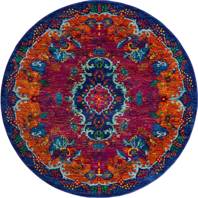 Fuchsia 7' 10 x 7' 10 Calypso Round Area Rug 100% Polypropylene With Cotton Backing Colorful Vivid Traditional Design Carpet for Living Office Dining Rooms for Sale at Rug Engine