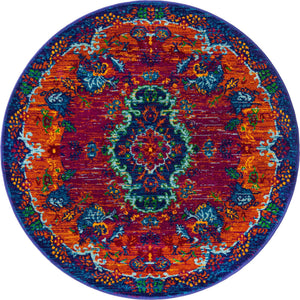 Fuchsia 4' x 4' Calypso Round Area Rug 100% Polypropylene With Cotton Backing Colorful Vivid Traditional Design Carpet for Living Office Dining Rooms for Sale at Rug Engine