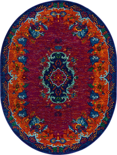 Fuchsia 7' 10 x 10' Calypso Oval Area Rug 100% Polypropylene With Cotton Backing Colorful Vivid Traditional Design Carpet for Living Office Dining Rooms for Sale at Rug Engine