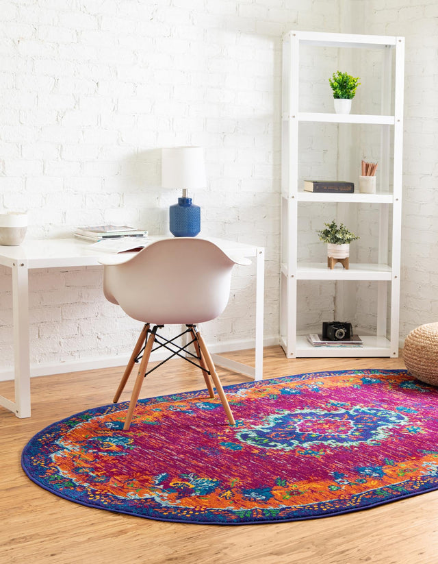 Fuchsia 7' 10 x 10' Calypso Oval Area Rug 100% Polypropylene With Cotton Backing Colorful Vivid Traditional Design Carpet for Living Office Dining Rooms for Sale at Rug Engine