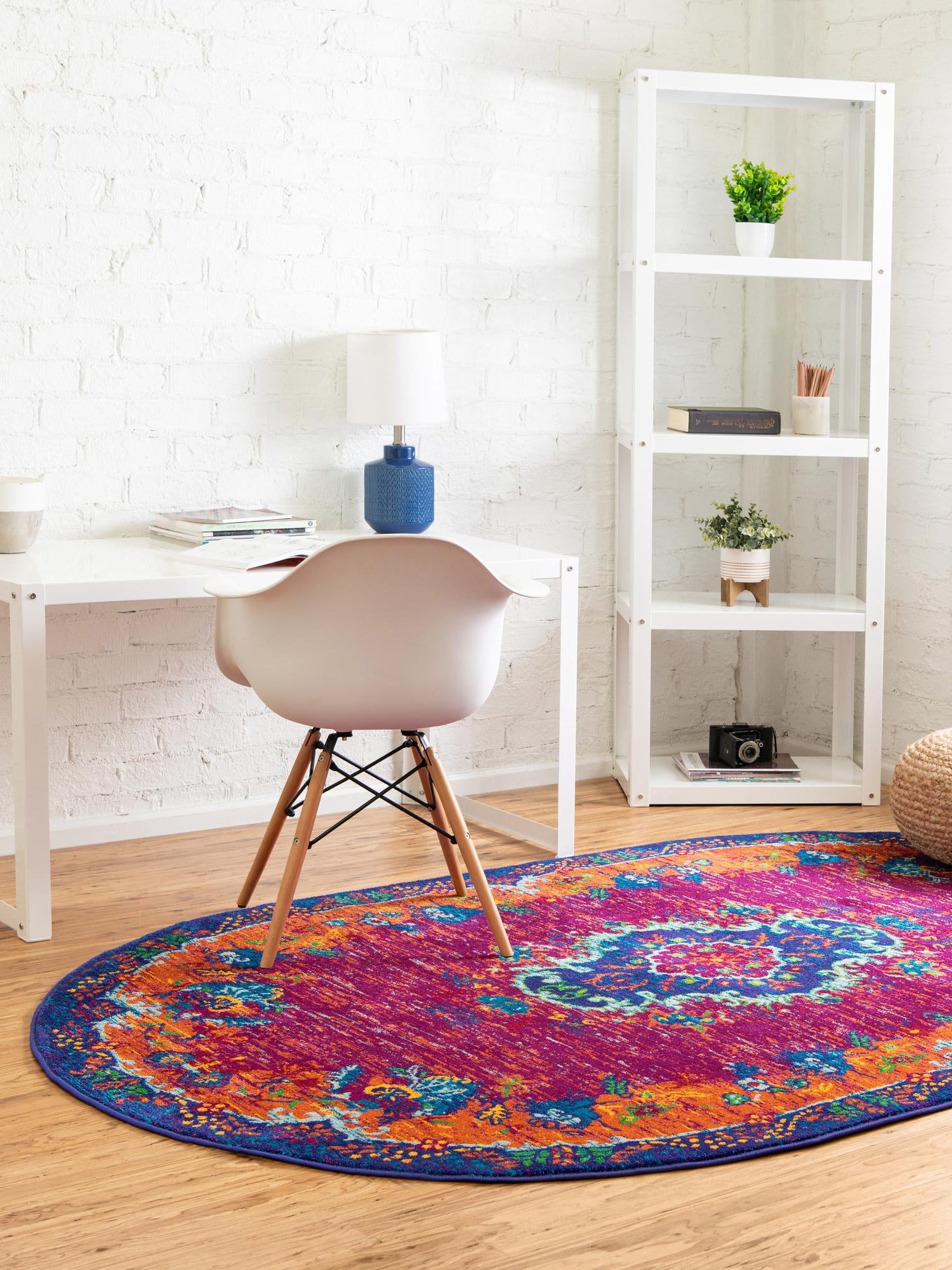 Fuchsia 5' 3 x 8' Calypso Oval Area Rug 100% Polypropylene With Cotton Backing Colorful Vivid Traditional Design Carpet for Living Office Dining Rooms for Sale at Rug Engine
