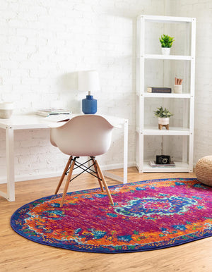 Fuchsia 5' 3 x 8' Calypso Oval Area Rug 100% Polypropylene With Cotton Backing Colorful Vivid Traditional Design Carpet for Living Office Dining Rooms for Sale at Rug Engine