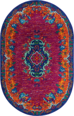 Fuchsia 5' 3 x 8' Calypso Oval Area Rug 100% Polypropylene With Cotton Backing Colorful Vivid Traditional Design Carpet for Living Office Dining Rooms for Sale at Rug Engine
