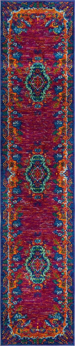 Fuchsia 2' 7 x 12' Calypso Runner Area Rug 100% Polypropylene With Cotton Backing Colorful Vivid Traditional Design Carpet for Living Office Dining Rooms for Sale at Rug Engine