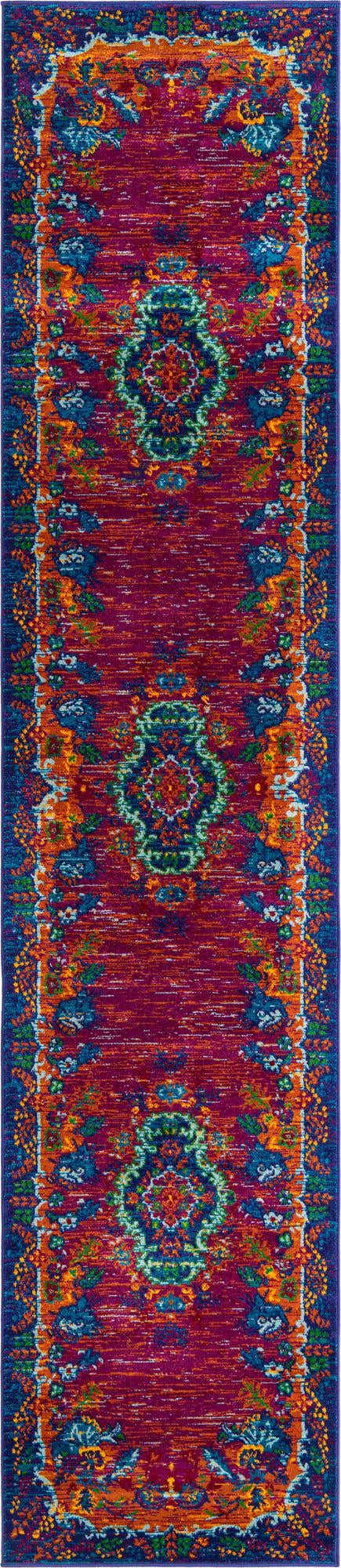 Fuchsia 2' 7 x 12' Calypso Runner Area Rug 100% Polypropylene With Cotton Backing Colorful Vivid Traditional Design Carpet for Living Office Dining Rooms for Sale at Rug Engine