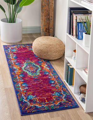 Fuchsia 2' x 6' Calypso Runner Area Rug 100% Polypropylene With Cotton Backing Colorful Vivid Traditional Design Carpet for Living Office Dining Rooms for Sale at Rug Engine