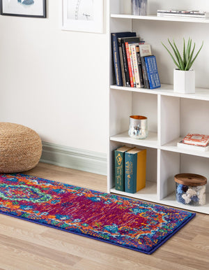 Fuchsia 2' 7 x 12' Calypso Runner Area Rug 100% Polypropylene With Cotton Backing Colorful Vivid Traditional Design Carpet for Living Office Dining Rooms for Sale at Rug Engine