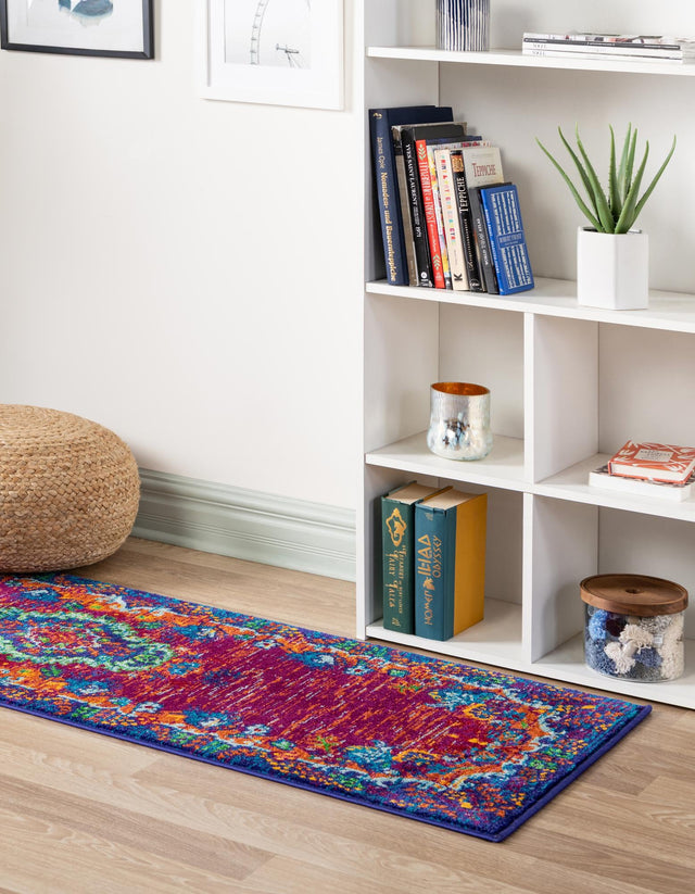 Fuchsia 2' x 6' Calypso Runner Area Rug 100% Polypropylene With Cotton Backing Colorful Vivid Traditional Design Carpet for Living Office Dining Rooms for Sale at Rug Engine