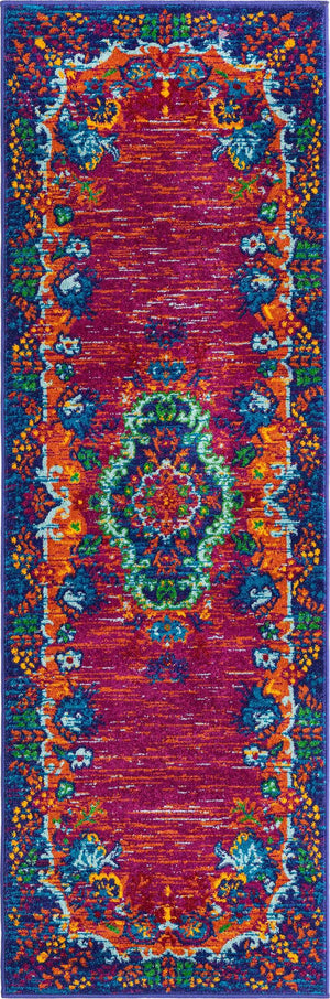 Fuchsia 2' x 6' Calypso Runner Area Rug 100% Polypropylene With Cotton Backing Colorful Vivid Traditional Design Carpet for Living Office Dining Rooms for Sale at Rug Engine