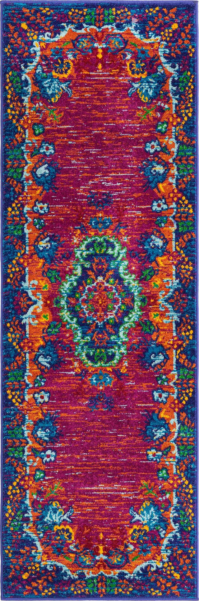 Fuchsia 2' x 6' Calypso Runner Area Rug 100% Polypropylene With Cotton Backing Colorful Vivid Traditional Design Carpet for Living Office Dining Rooms for Sale at Rug Engine
