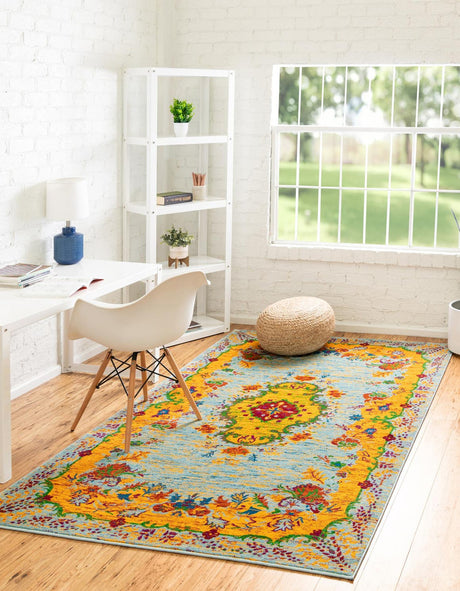 Aqua 4' x 6' Calypso Rectangle Area Rug 100% Polypropylene With Cotton Backing Colorful Vivid Traditional Design Carpet for Living Office Dining Rooms for Sale at Rug Engine