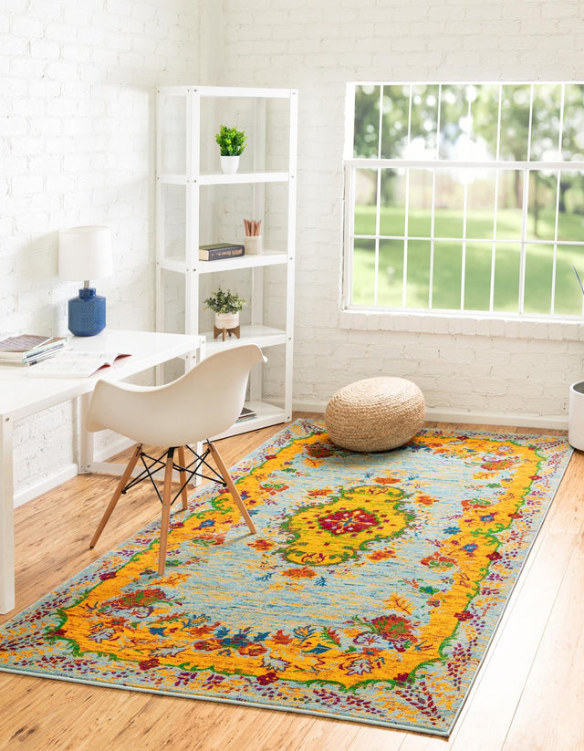 Aqua 1' 4 x 1' 4 Calypso Sample Area Rug 100% Polypropylene With Cotton Backing Colorful Vivid Traditional Design Carpet for Living Office Dining Rooms for Sale at Rug Engine