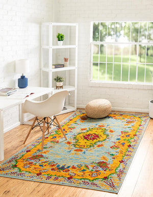Aqua 9' x 12' Calypso Rectangle Area Rug 100% Polypropylene With Cotton Backing Colorful Vivid Traditional Design Carpet for Living Office Dining Rooms for Sale at Rug Engine