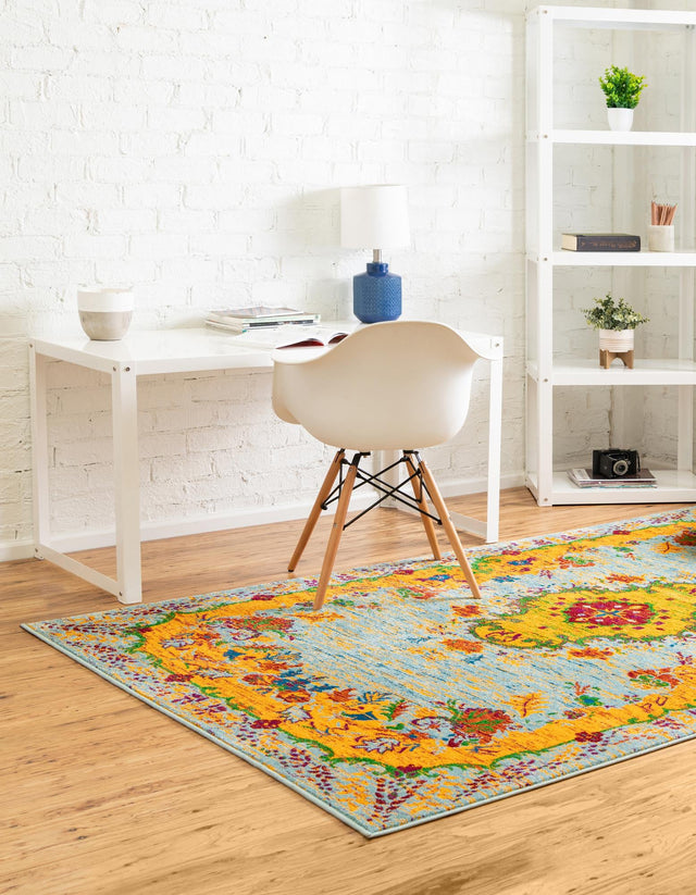 Aqua 4' x 6' Calypso Rectangle Area Rug 100% Polypropylene With Cotton Backing Colorful Vivid Traditional Design Carpet for Living Office Dining Rooms for Sale at Rug Engine