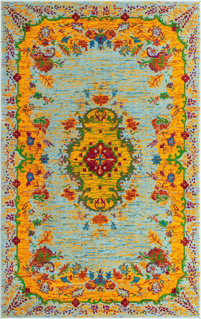 Aqua 5' 3 x 8' Calypso Rectangle Area Rug 100% Polypropylene With Cotton Backing Colorful Vivid Traditional Design Carpet for Living Office Dining Rooms for Sale at Rug Engine