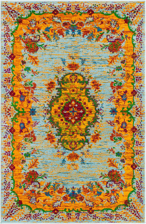 Aqua 4' x 6' Calypso Rectangle Area Rug 100% Polypropylene With Cotton Backing Colorful Vivid Traditional Design Carpet for Living Office Dining Rooms for Sale at Rug Engine