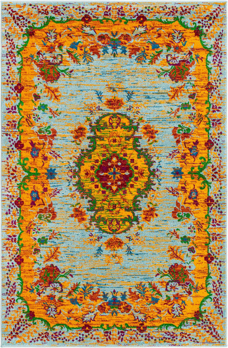 Aqua 4' x 6' Calypso Rectangle Area Rug 100% Polypropylene With Cotton Backing Colorful Vivid Traditional Design Carpet for Living Office Dining Rooms for Sale at Rug Engine