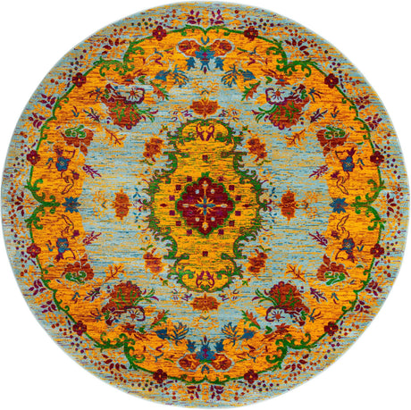 Aqua 8' x 8' Calypso Round Area Rug 100% Polypropylene With Cotton Backing Colorful Vivid Traditional Design Carpet for Living Office Dining Rooms for Sale at Rug Engine
