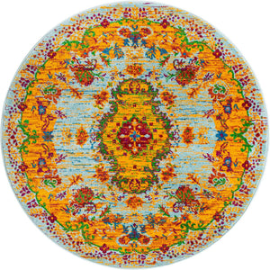 Aqua 4' x 4' Calypso Round Area Rug 100% Polypropylene With Cotton Backing Colorful Vivid Traditional Design Carpet for Living Office Dining Rooms for Sale at Rug Engine