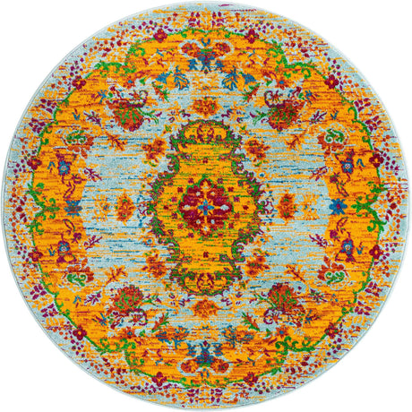 Aqua 4' x 4' Calypso Round Area Rug 100% Polypropylene With Cotton Backing Colorful Vivid Traditional Design Carpet for Living Office Dining Rooms for Sale at Rug Engine