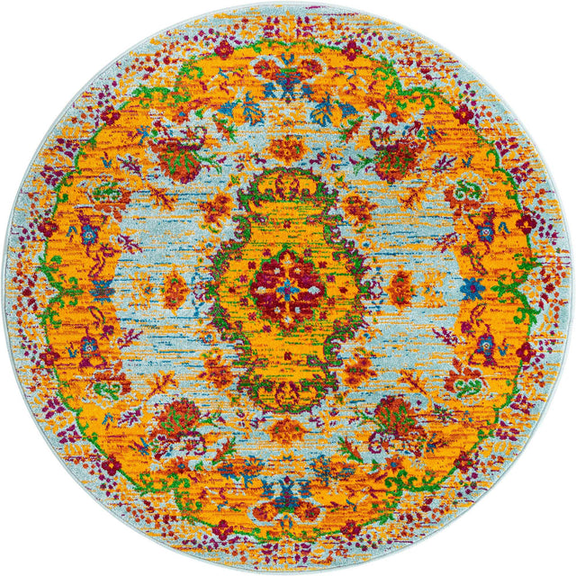 Aqua 4' x 4' Calypso Round Area Rug 100% Polypropylene With Cotton Backing Colorful Vivid Traditional Design Carpet for Living Office Dining Rooms for Sale at Rug Engine