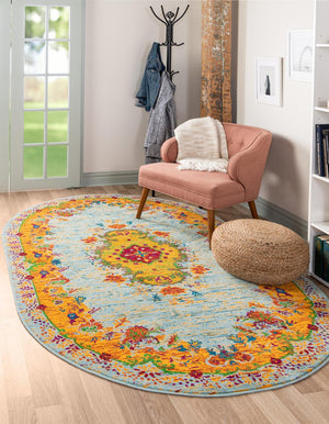 Aqua 5' 3 x 8' Calypso Oval Area Rug 100% Polypropylene With Cotton Backing Colorful Vivid Traditional Design Carpet for Living Office Dining Rooms for Sale at Rug Engine