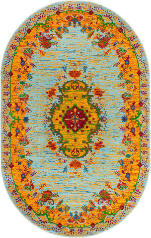 Aqua 5' 3 x 8' Calypso Oval Area Rug 100% Polypropylene With Cotton Backing Colorful Vivid Traditional Design Carpet for Living Office Dining Rooms for Sale at Rug Engine
