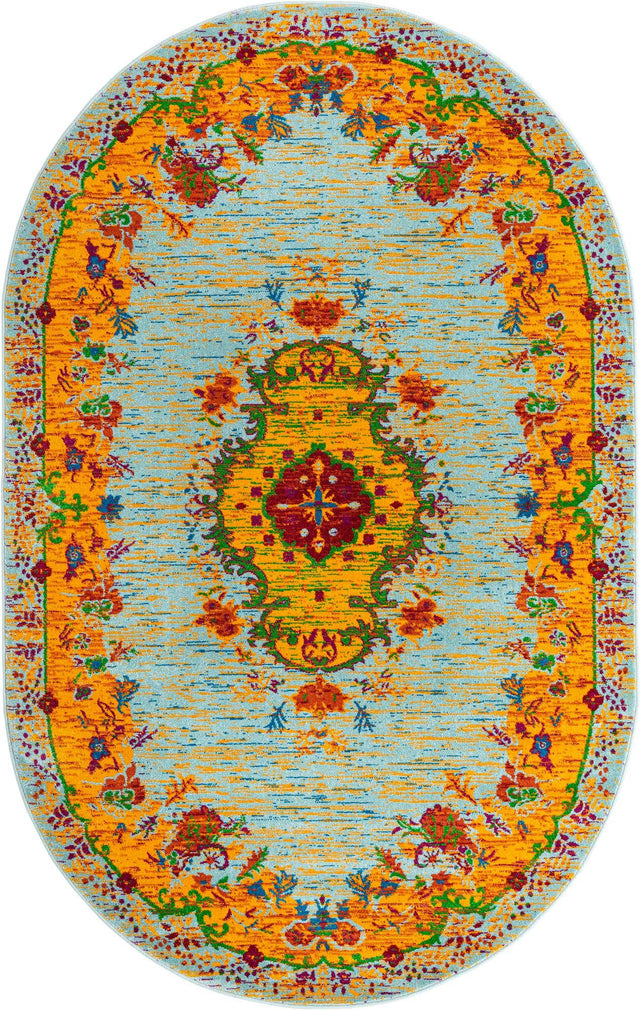 Aqua 5' 3 x 8' Calypso Oval Area Rug 100% Polypropylene With Cotton Backing Colorful Vivid Traditional Design Carpet for Living Office Dining Rooms for Sale at Rug Engine