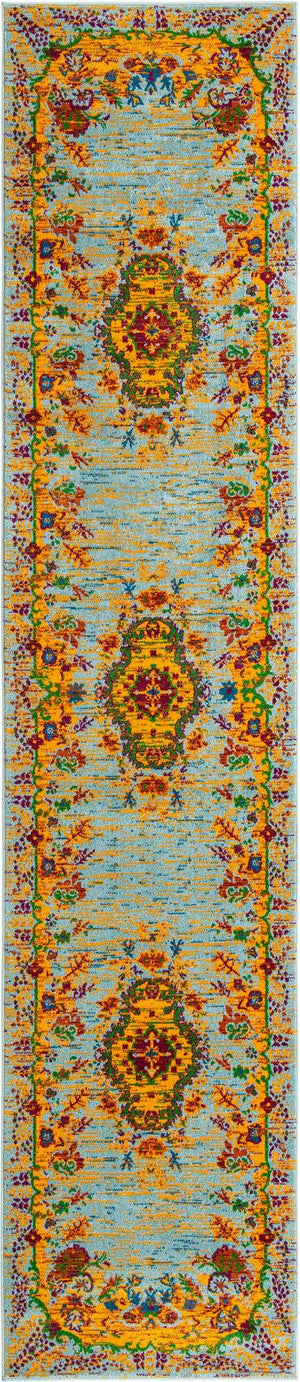 Aqua 2' 7 x 12' Calypso Runner Area Rug 100% Polypropylene With Cotton Backing Colorful Vivid Traditional Design Carpet for Living Office Dining Rooms for Sale at Rug Engine