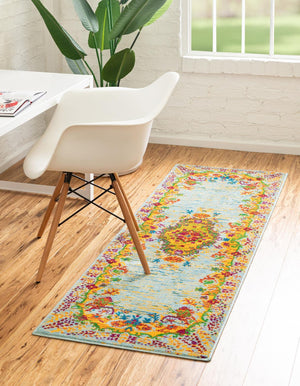 Aqua 2' x 6' Calypso Runner Area Rug 100% Polypropylene With Cotton Backing Colorful Vivid Traditional Design Carpet for Living Office Dining Rooms for Sale at Rug Engine