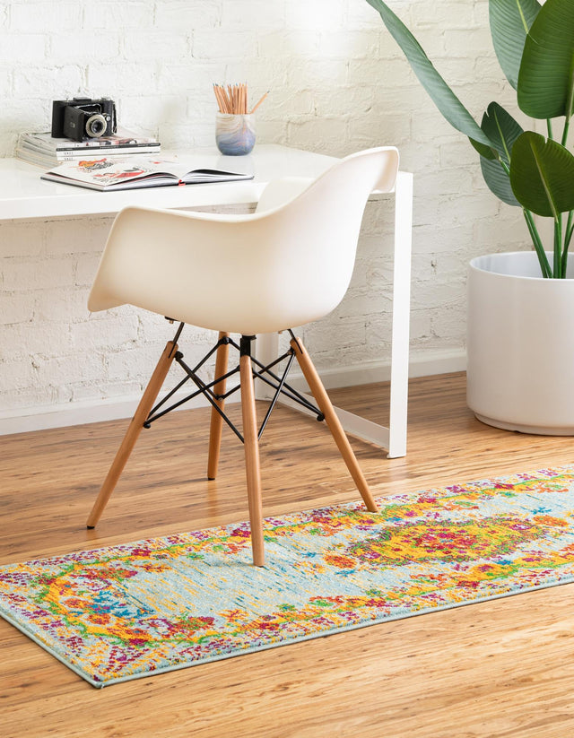 Aqua 2' 7 x 12' Calypso Runner Area Rug 100% Polypropylene With Cotton Backing Colorful Vivid Traditional Design Carpet for Living Office Dining Rooms for Sale at Rug Engine