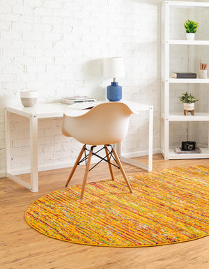 Yellow 7' 10 x 10' Calypso Oval Area Rug 100% Polypropylene With Cotton Backing Colorful Vivid Traditional Design Carpet for Living Office Dining Rooms for Sale at Rug Engine