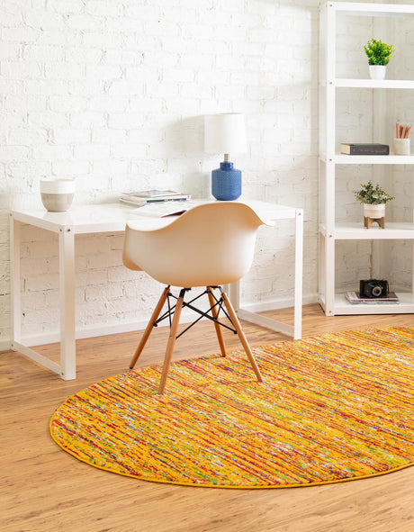 Yellow 7' 10 x 10' Calypso Oval Area Rug 100% Polypropylene With Cotton Backing Colorful Vivid Traditional Design Carpet for Living Office Dining Rooms for Sale at Rug Engine