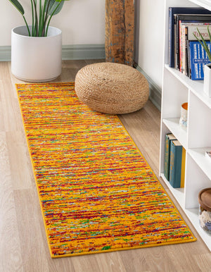 Yellow 2' 7 x 12' Calypso Runner Area Rug 100% Polypropylene With Cotton Backing Colorful Vivid Traditional Design Carpet for Living Office Dining Rooms for Sale at Rug Engine