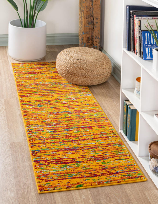 Yellow 2' 7 x 12' Calypso Runner Area Rug 100% Polypropylene With Cotton Backing Colorful Vivid Traditional Design Carpet for Living Office Dining Rooms for Sale at Rug Engine