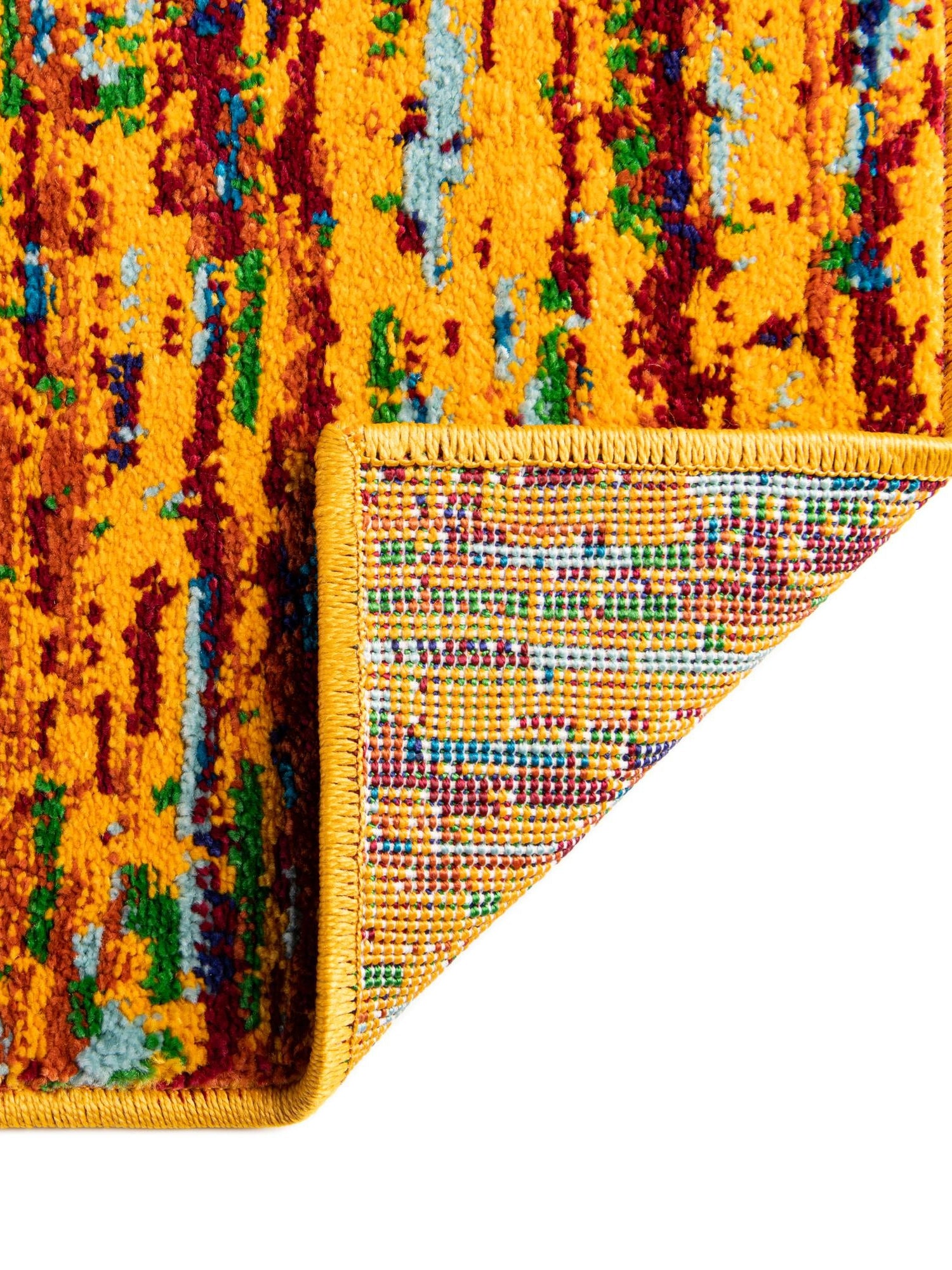 Yellow 2' 7 x 12' Calypso Runner Area Rug 100% Polypropylene With Cotton Backing Colorful Vivid Traditional Design Carpet for Living Office Dining Rooms for Sale at Rug Engine