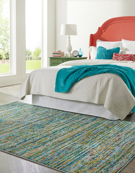 Aqua 7' 10 x 10' Calypso Rectangle Area Rug 100% Polypropylene With Cotton Backing Colorful Vivid Traditional Design Carpet for Living Office Dining Rooms for Sale at Rug Engine