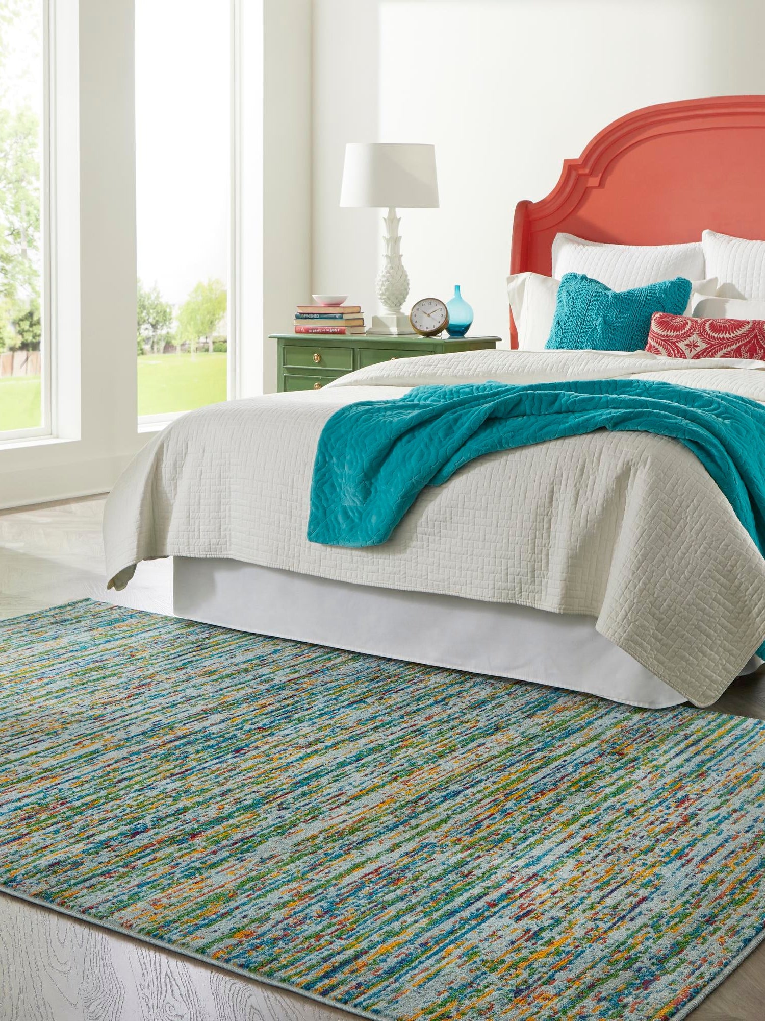 Aqua 4' x 6' Calypso Rectangle Area Rug 100% Polypropylene With Cotton Backing Colorful Vivid Traditional Design Carpet for Living Office Dining Rooms for Sale at Rug Engine