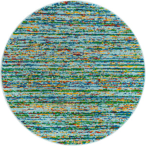 Aqua 4' x 4' Calypso Round Area Rug 100% Polypropylene With Cotton Backing Colorful Vivid Traditional Design Carpet for Living Office Dining Rooms for Sale at Rug Engine