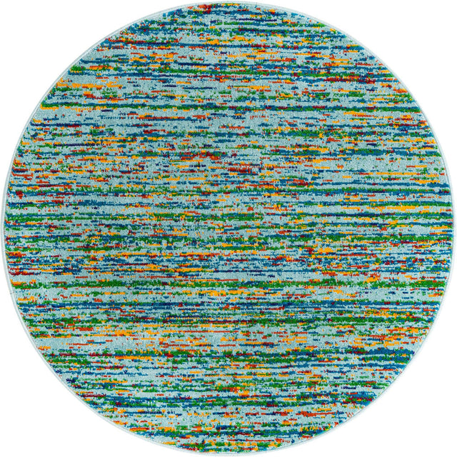 Aqua 4' x 4' Calypso Round Area Rug 100% Polypropylene With Cotton Backing Colorful Vivid Traditional Design Carpet for Living Office Dining Rooms for Sale at Rug Engine