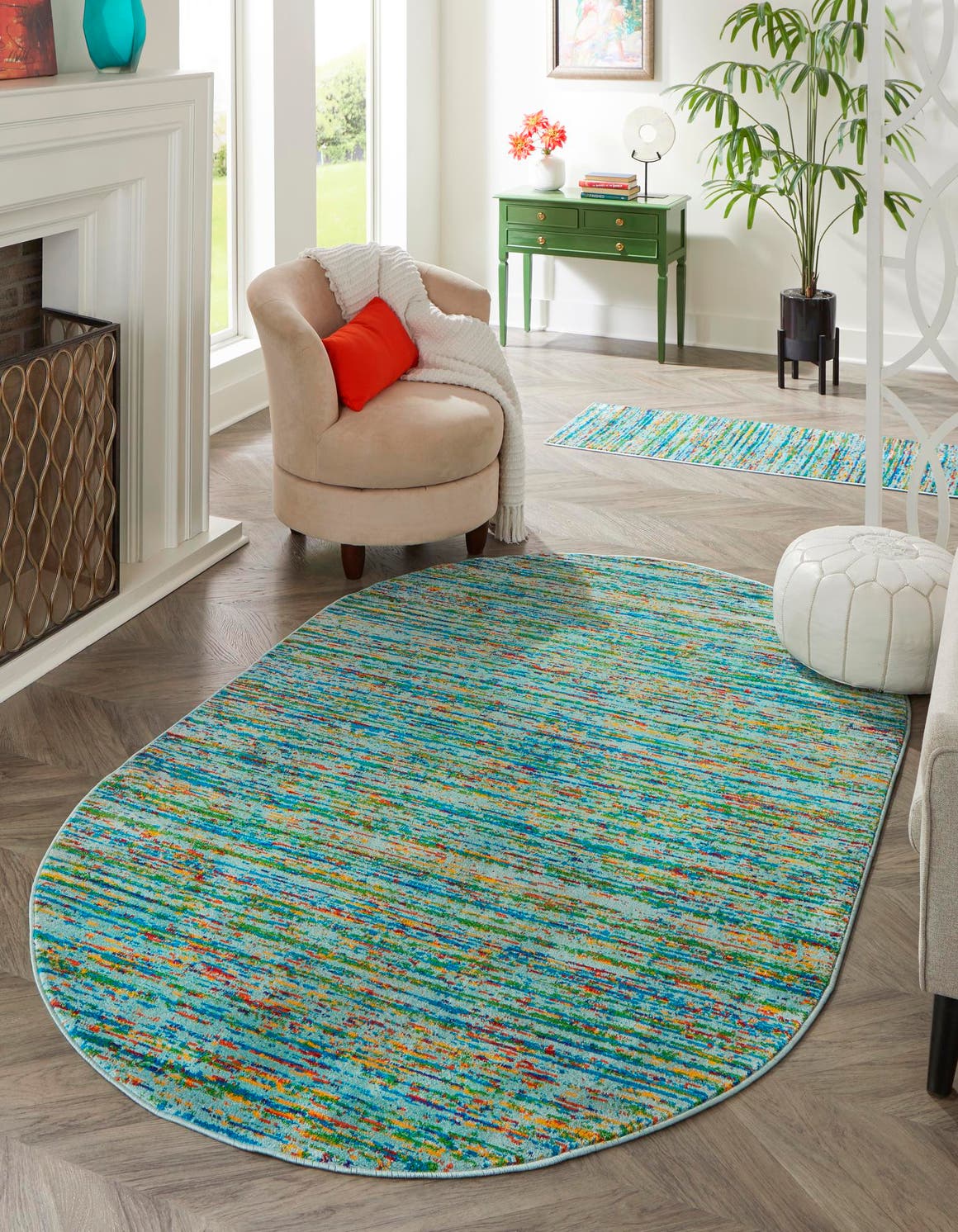 Aqua 5' 3 x 8' Calypso Oval Area Rug 100% Polypropylene With Cotton Backing Colorful Vivid Traditional Design Carpet for Living Office Dining Rooms for Sale at Rug Engine