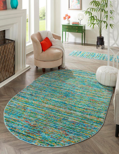 Aqua 5' 3 x 8' Calypso Oval Area Rug 100% Polypropylene With Cotton Backing Colorful Vivid Traditional Design Carpet for Living Office Dining Rooms for Sale at Rug Engine