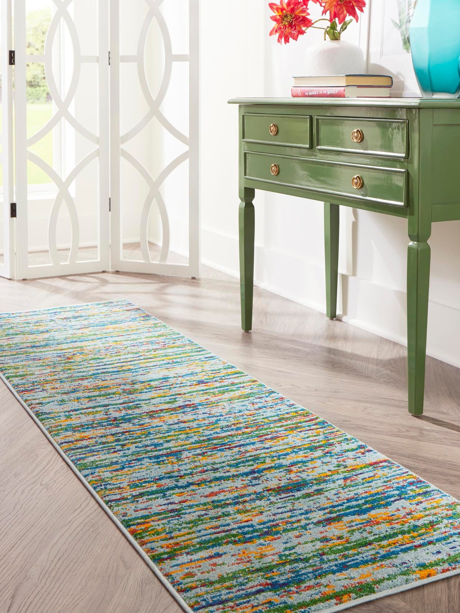 Aqua 2' 7 x 12' Calypso Runner Area Rug 100% Polypropylene With Cotton Backing Colorful Vivid Traditional Design Carpet for Living Office Dining Rooms for Sale at Rug Engine