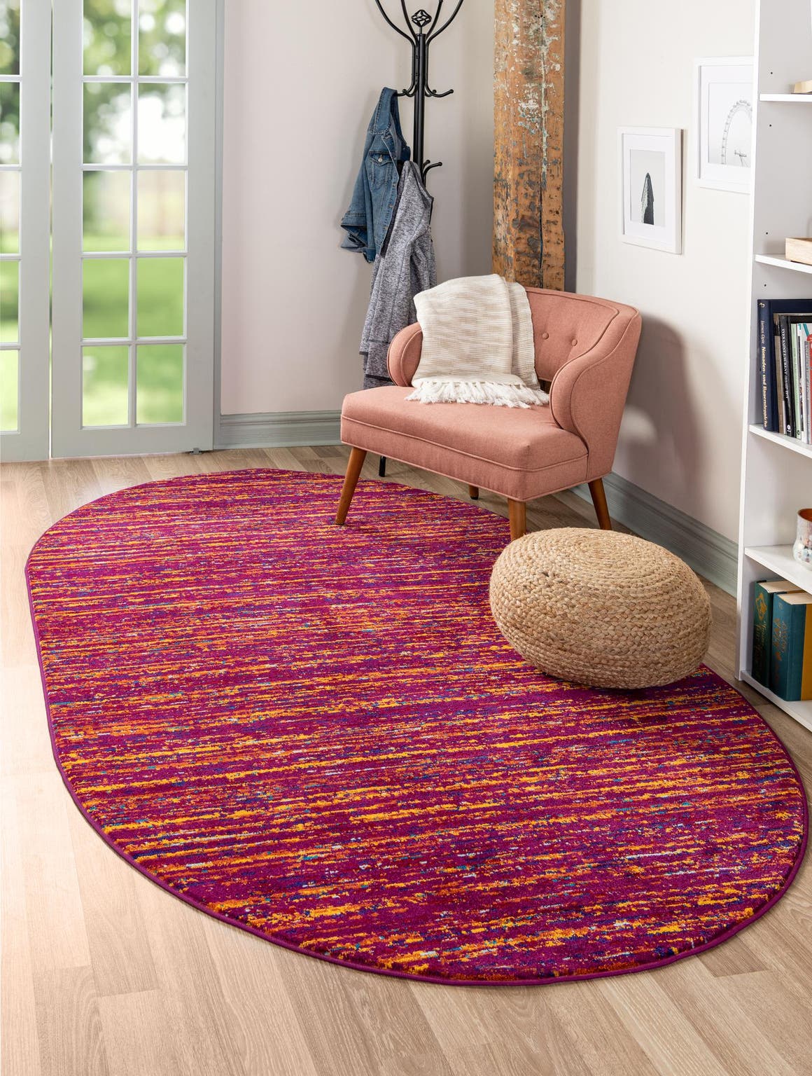 Pink 7' 10 x 10' Calypso Oval Area Rug 100% Polypropylene With Cotton Backing Colorful Vivid Traditional Design Carpet for Living Office Dining Rooms for Sale at Rug Engine