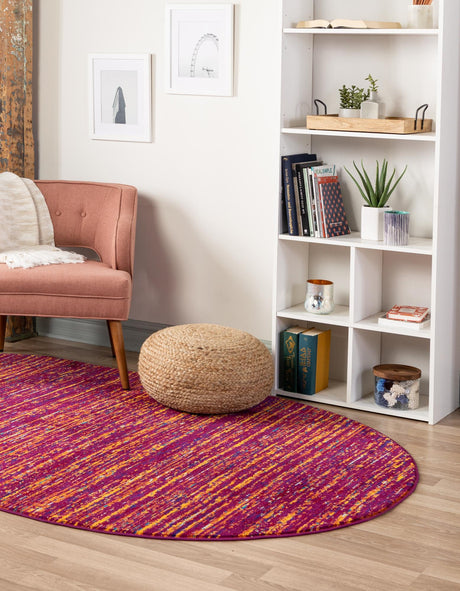 Pink 5' 3 x 8' Calypso Oval Area Rug 100% Polypropylene With Cotton Backing Colorful Vivid Traditional Design Carpet for Living Office Dining Rooms for Sale at Rug Engine