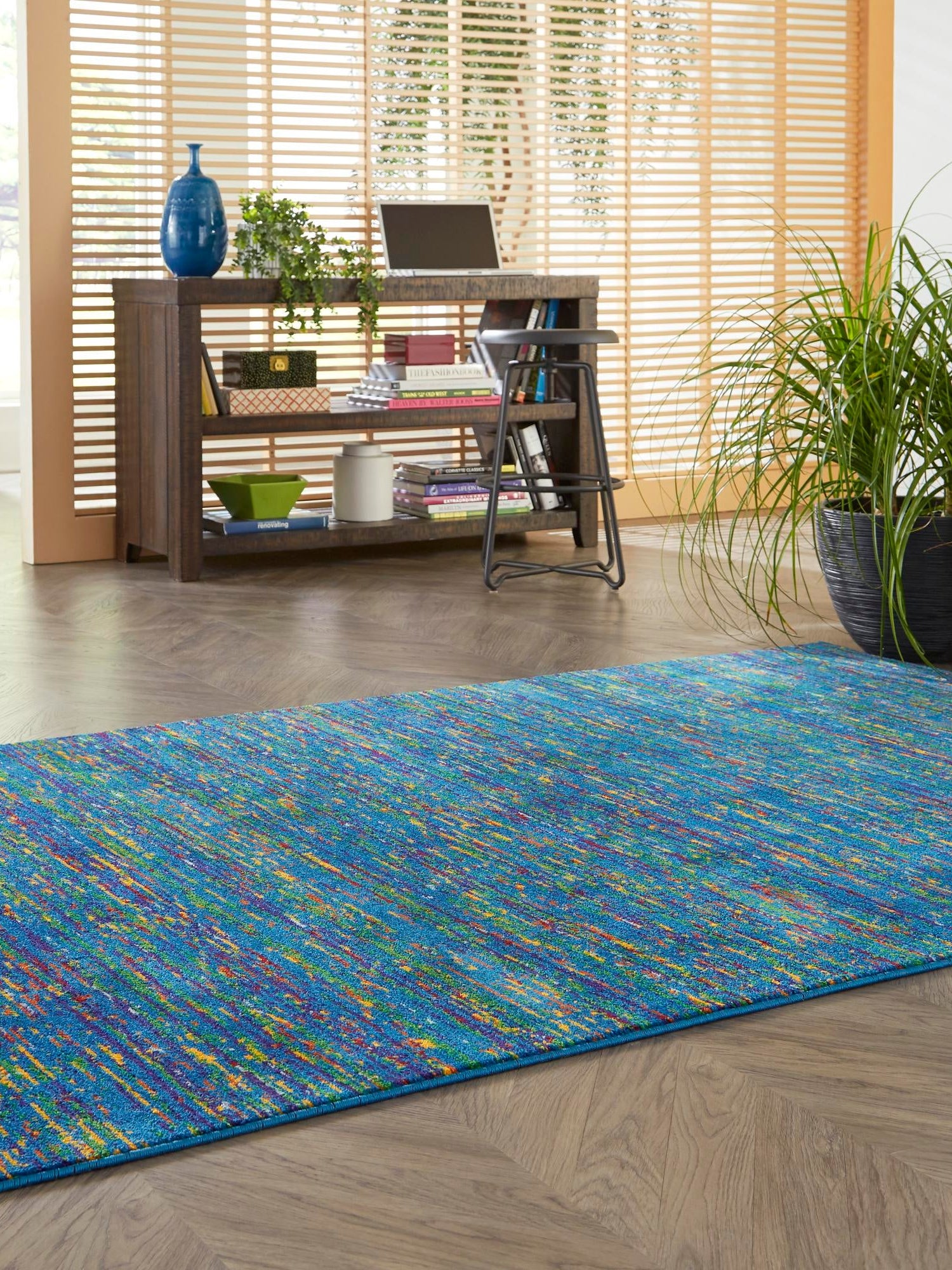 Navy Blue 5' 3 x 8' Calypso Rectangle Area Rug 100% Polypropylene With Cotton Backing Colorful Vivid Traditional Design Carpet for Living Office Dining Rooms for Sale at Rug Engine