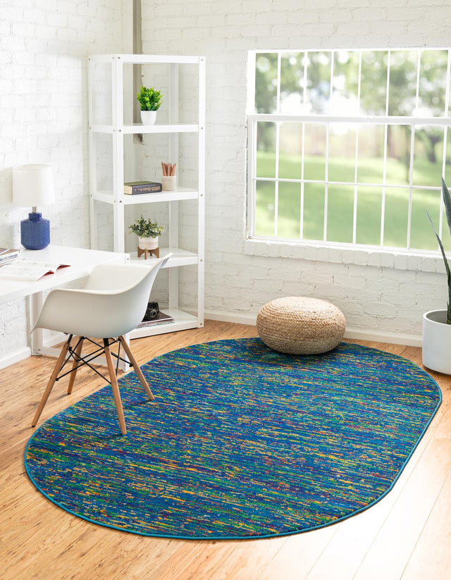 Navy Blue 7' 10 x 10' Calypso Oval Area Rug 100% Polypropylene With Cotton Backing Colorful Vivid Traditional Design Carpet for Living Office Dining Rooms for Sale at Rug Engine