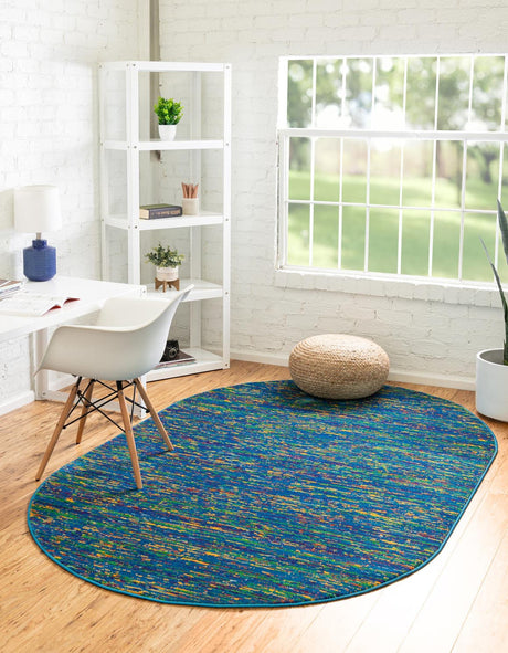 Navy Blue 5' 3 x 8' Calypso Oval Area Rug 100% Polypropylene With Cotton Backing Colorful Vivid Traditional Design Carpet for Living Office Dining Rooms for Sale at Rug Engine